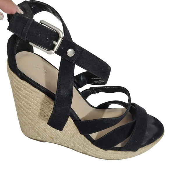 Mossimo Black Platform Wedge Heels Espadrille Women Size 8 Faux Suede - Picture 1 of 9
